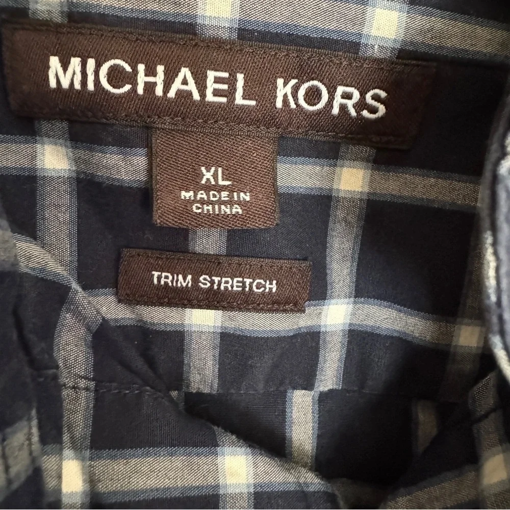 Michael Kors Men's Navy White Plaid Checker Button Down Shirt Size XL